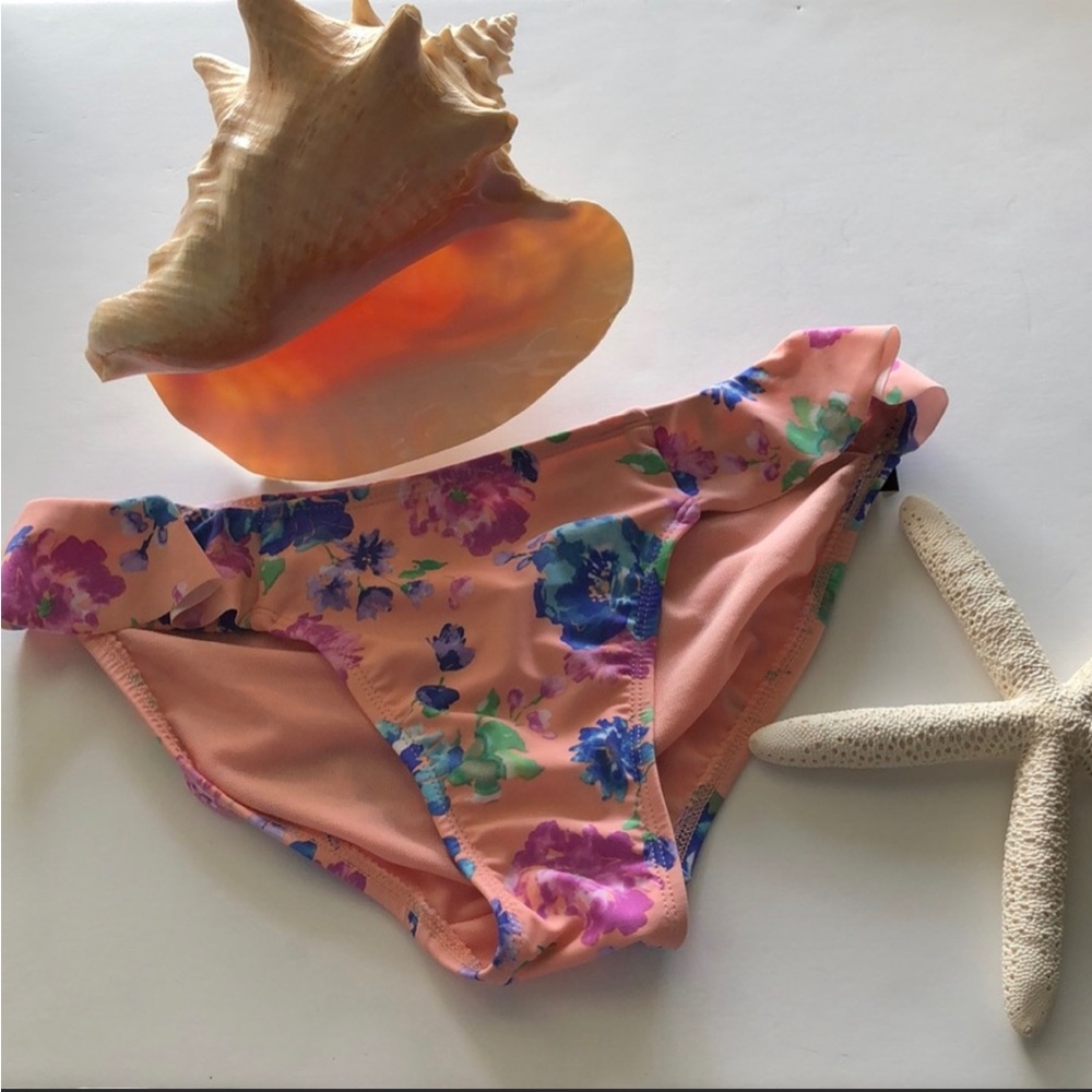 Juniors Rosy Pink & Blue Flower Swimsuit Bikini Bottom